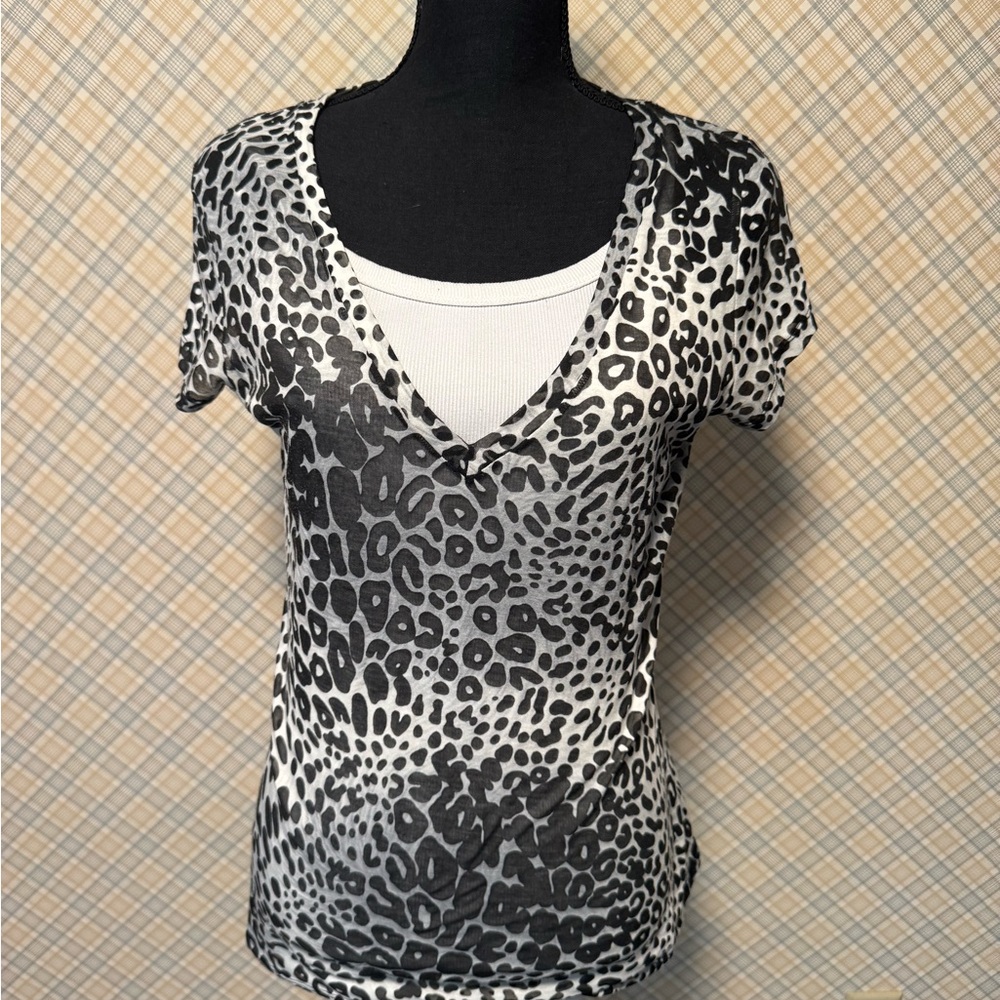 Express Black and Gray Leopard Burnout Tee